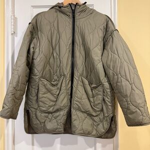 Zara Olive Green Quilted Puffer Jacket